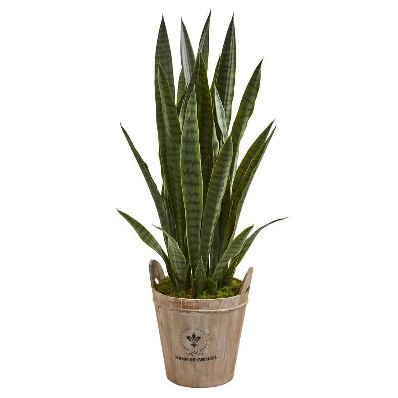 3.5' Sansevieria Artificial Plant in Farmhouse Planter