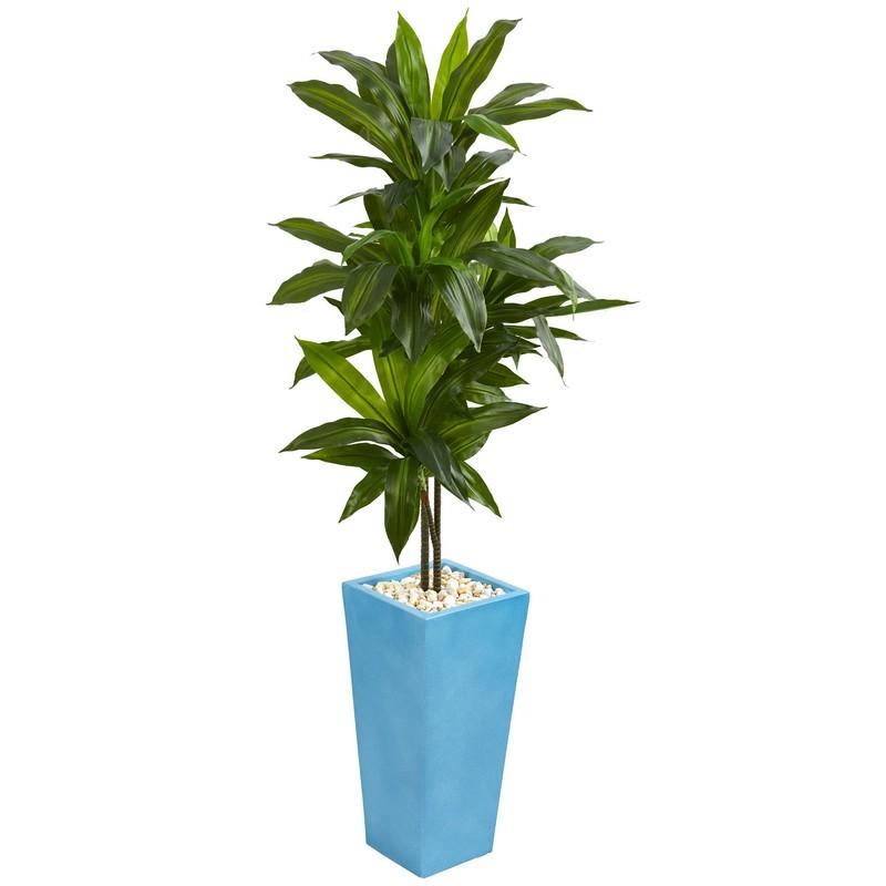 5' Dracaena Artificial Plant in Turquoise Tower Vase