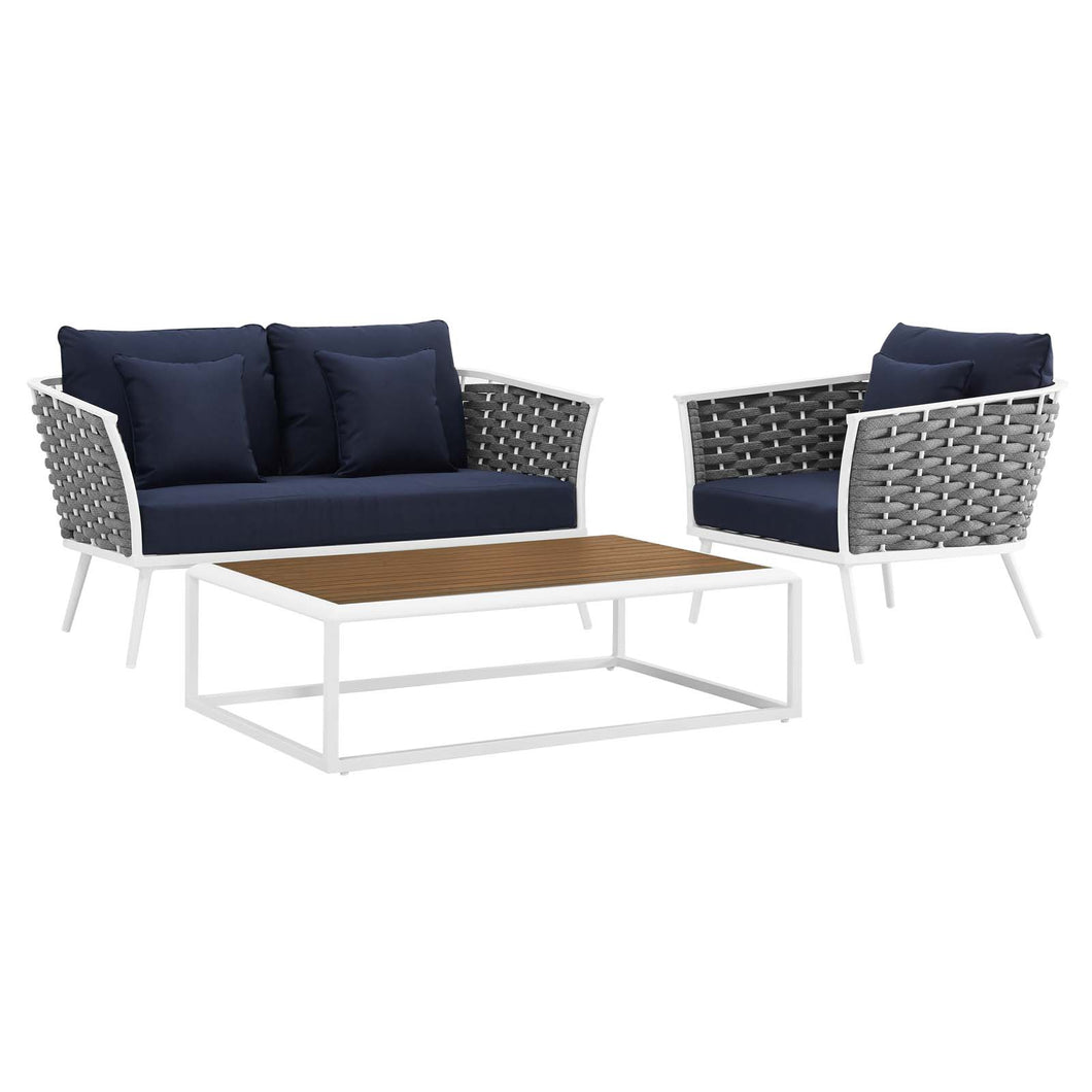 Stance 3 Piece Outdoor Patio Aluminum Sectional Sofa Set by Modway