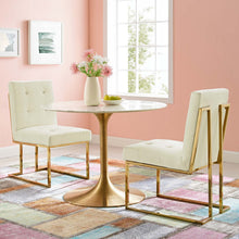 Load image into Gallery viewer, Privy Gold Stainless Steel Performance Velvet Dining Chair Set of 2 by Modway
