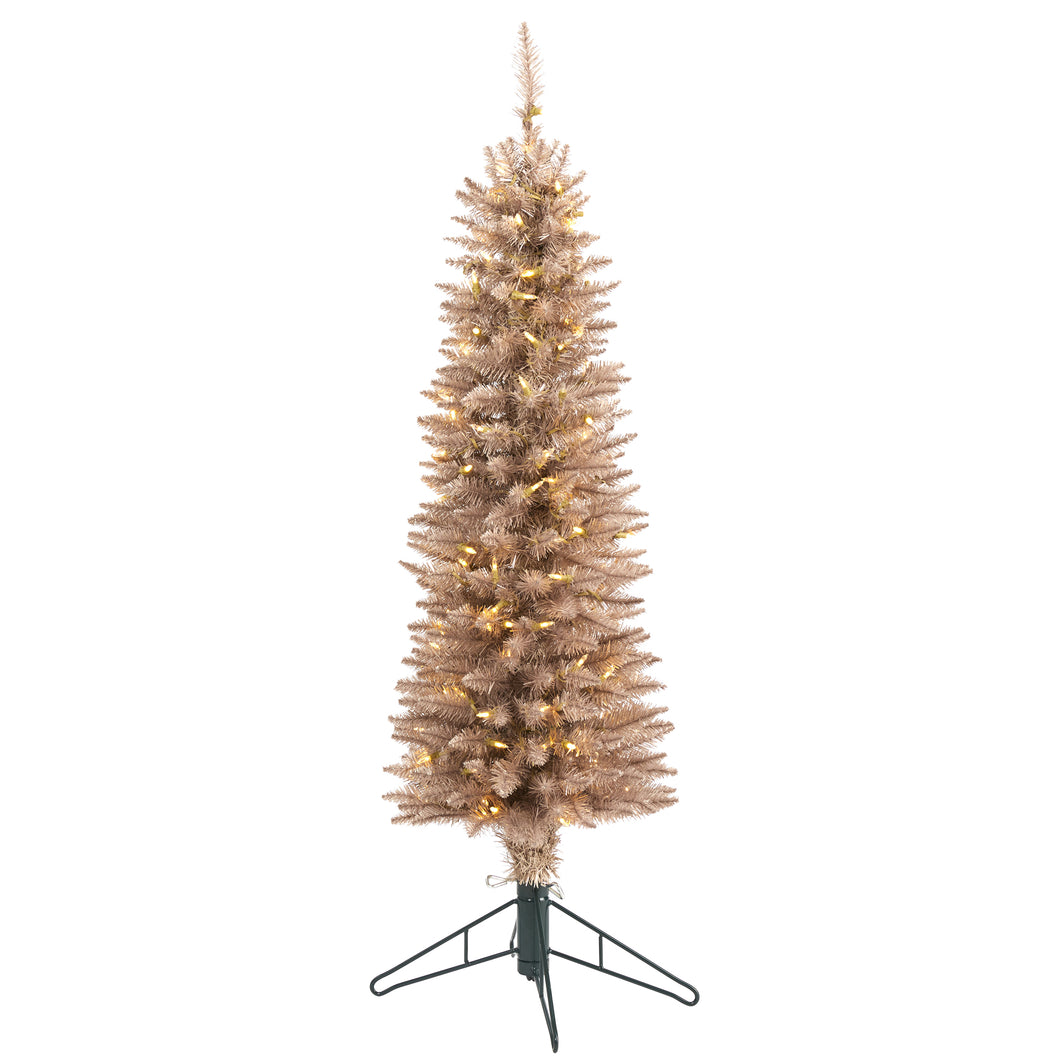 4' Champagne Pencil Artificial Christmas Tree w/ 150 (multifunction) Clear LED