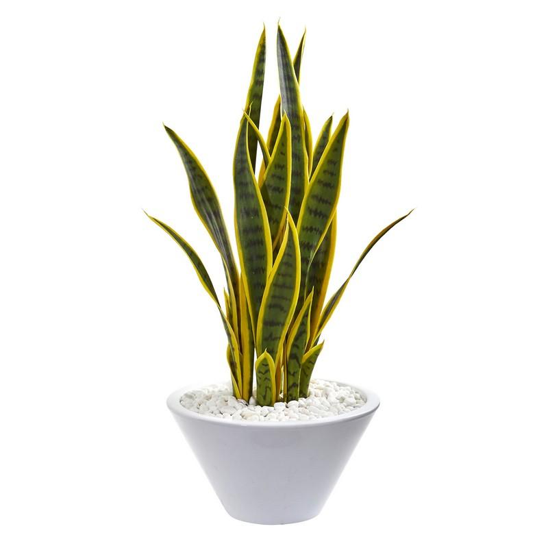 2' Sansevieria Artificial Plant in White Bowl
