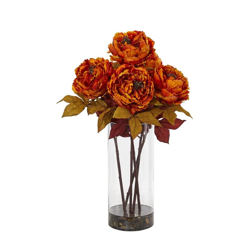 Peony Artificial Arrangement in Glass Vase