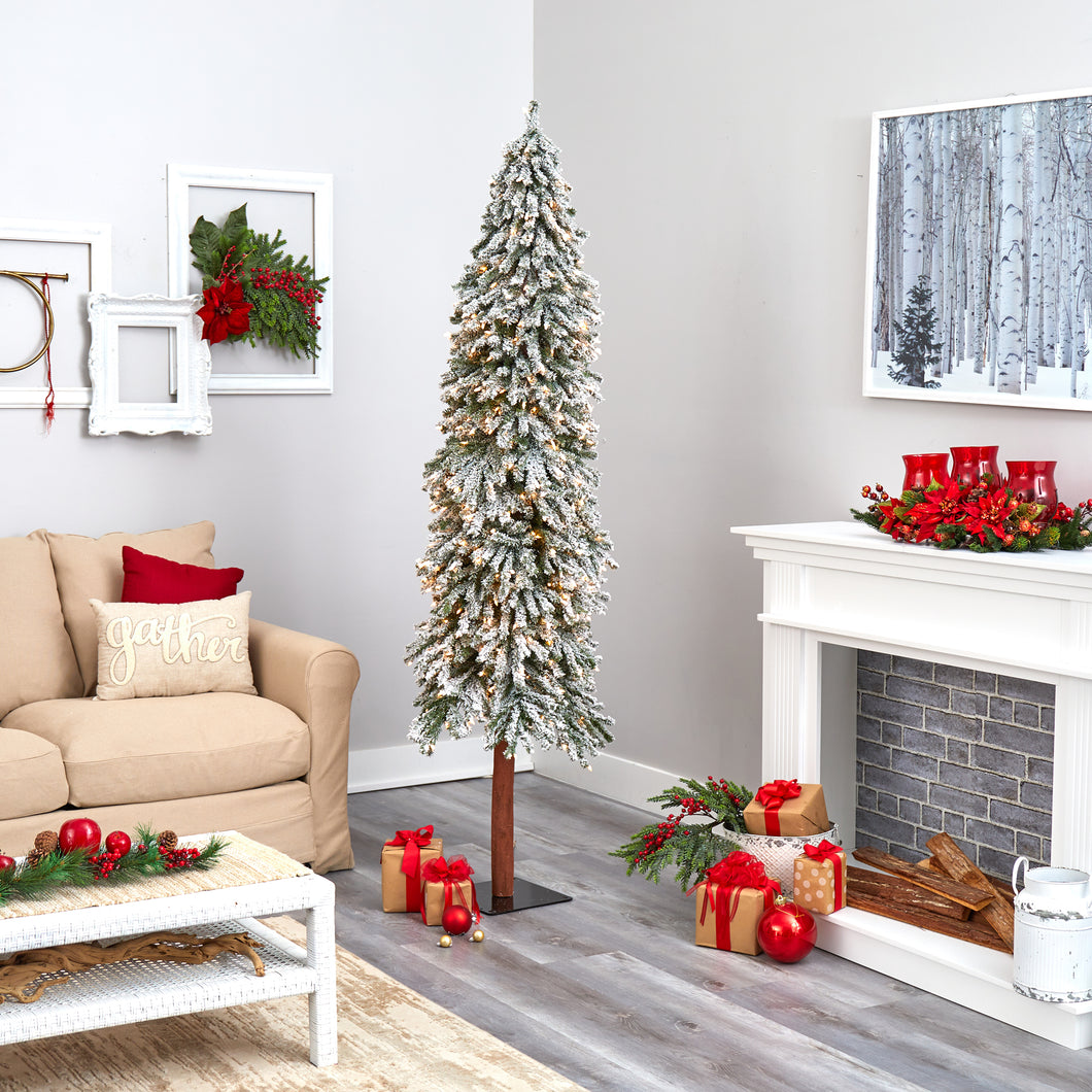 7' Flocked Gr& Alpine Artificial Christmas Tree w/ 400 Clear Lights