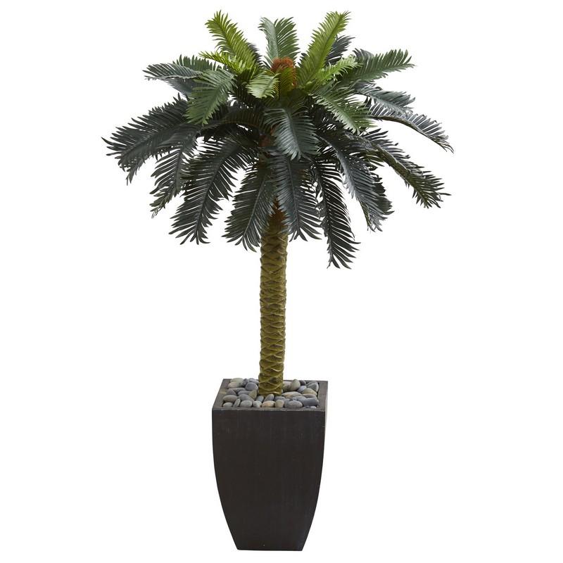 4.5' Sago Artificial Palm Tree in Black Planter