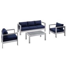 Load image into Gallery viewer, Shore 4 Piece Sunbrella¨ Fabric Outdoor Patio Aluminum Set by Modway
