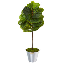 Load image into Gallery viewer, 3.5' Fiddle Leaf Artificial Tree in Tin Bucket (Real Touch)
