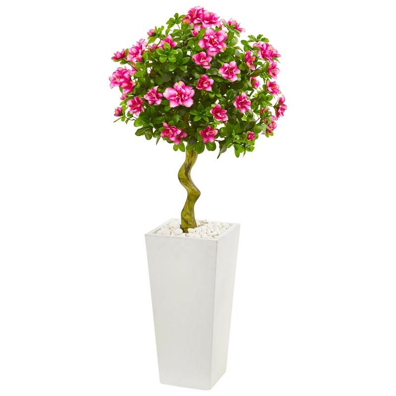 4' Azalea Artificial Topiary Tree in White Tower Planter