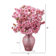 Load image into Gallery viewer, 18&quot; Cherry Blossom Artificial Arrangement in Rose Colored Vase
