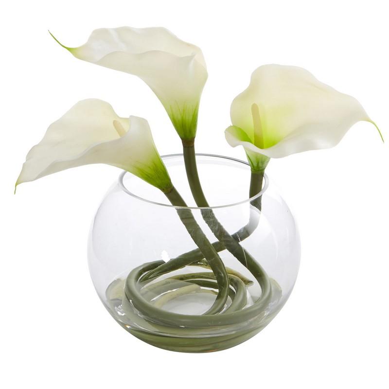 9'' Calla Lily Artificial Arrangement in Rounded Glass Vase