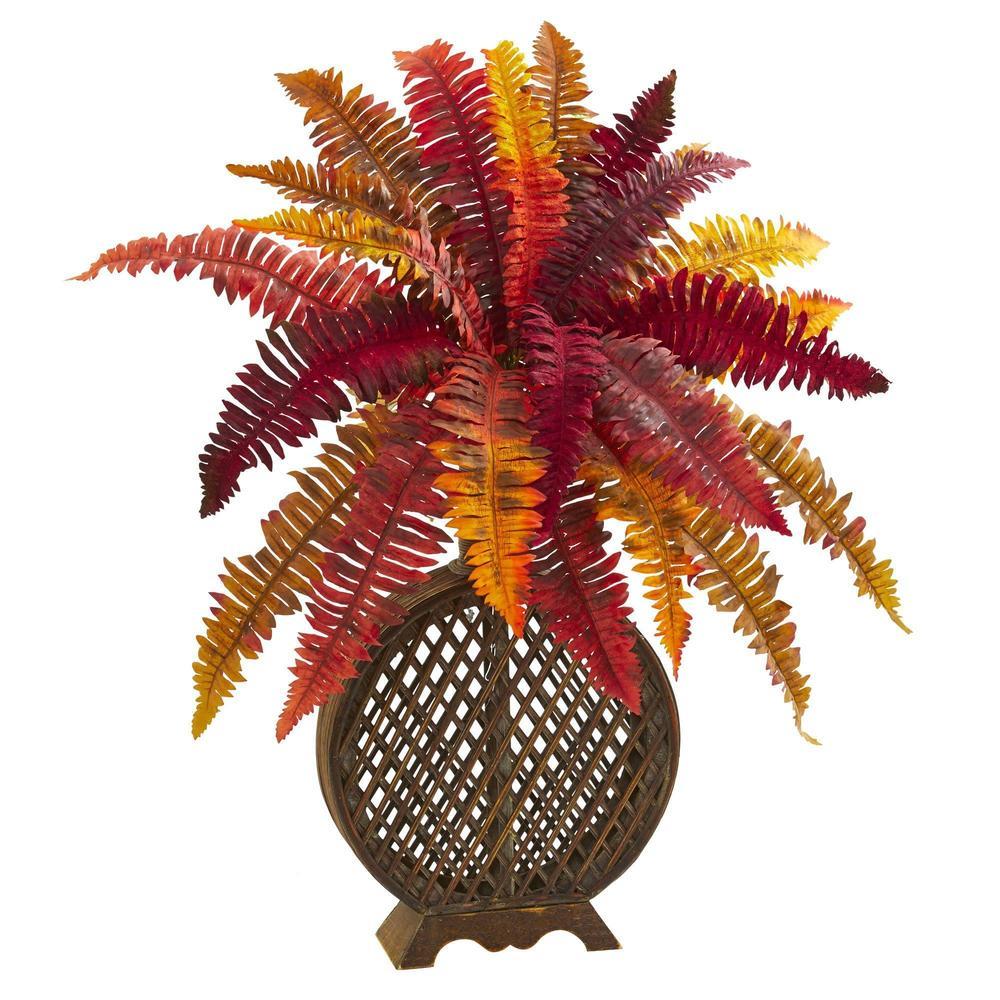 30' Autumn Boston Fern Artificial Plant in Weave Planter