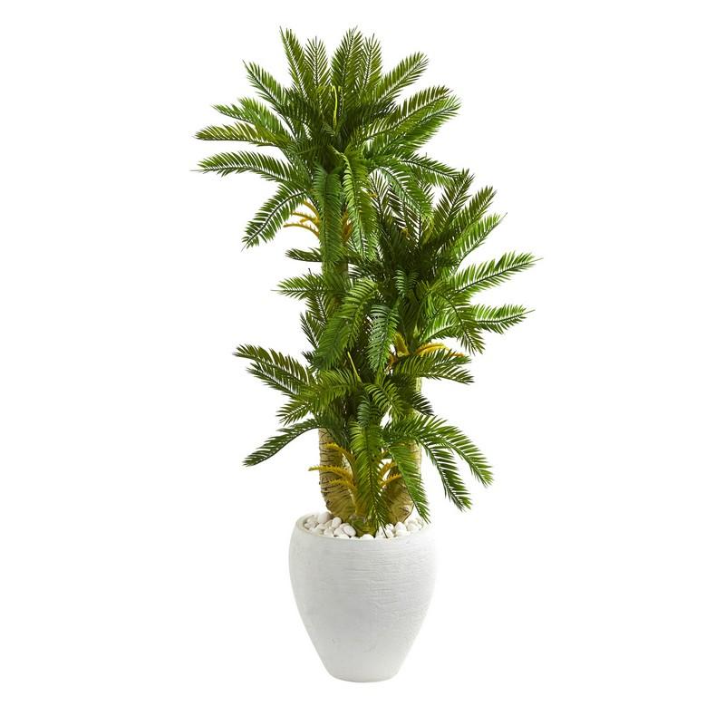 4' Triple Cycas Artificial Plant in White Planter