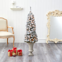 Load image into Gallery viewer, 4.5&#39; Flocked Pencil Artificial Christmas Tree w/ 100 Clear Lights &amp; 216 Bendable
