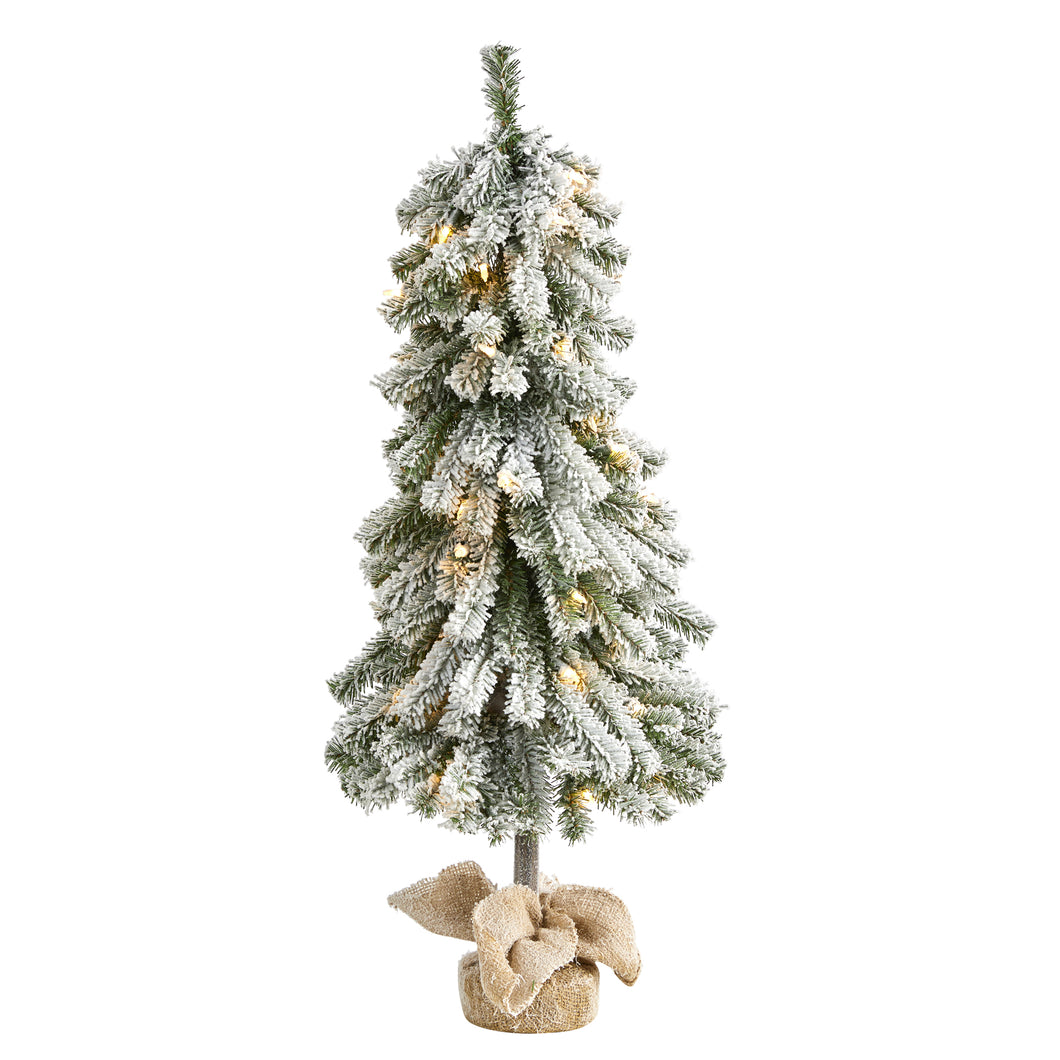 3' Flocked Alpine Christmas Artificial Tree w/ 50 Lights, 177 Bendable Branches