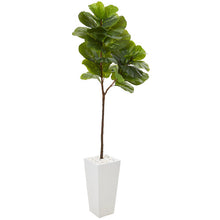 Load image into Gallery viewer, 68&quot; Fiddle Leaf Artificial Tree in White Planter (Real Touch)
