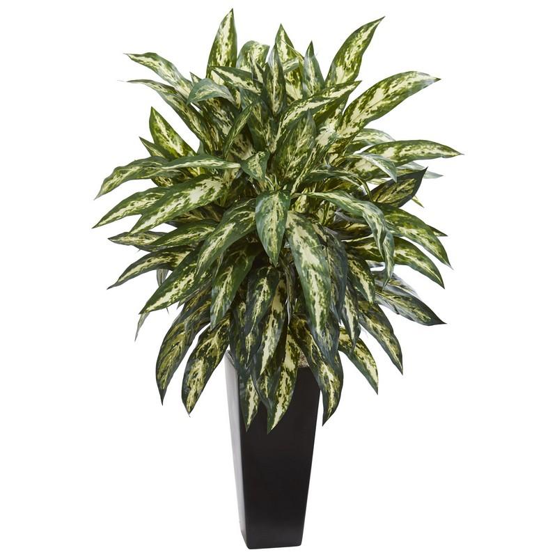 Aglonema Artificial Plant in Black Planter