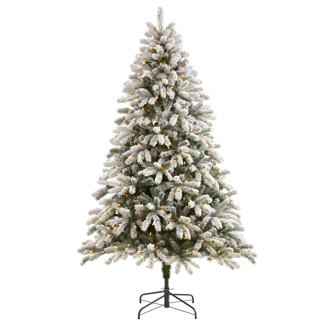 7.5' Flocked South Carolina Spruce Artificial Christmas Tree w 600 Clear Lights