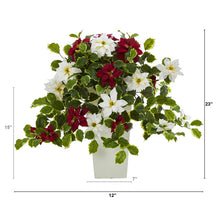 Load image into Gallery viewer, 23&quot; Poinsettia and Variegated Holly Artificial Plant in Decorative Planter
