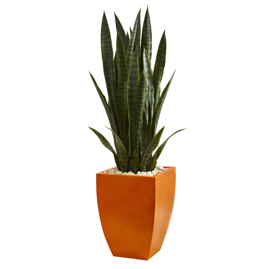 4' Sansevieria Artificial Plant in Orange Planter