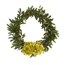 Load image into Gallery viewer, 21&quot; Olive with Hydrangea Artificial Wreath
