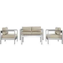Load image into Gallery viewer, Shore 4 Piece Outdoor Patio Aluminum Sectional Sofa Set by Modway
