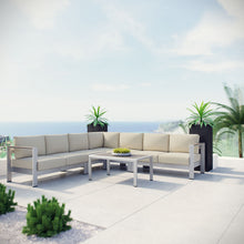 Load image into Gallery viewer, Shore 6 Piece Outdoor Aluminum Sectional Sofa Set in Silver Beige
