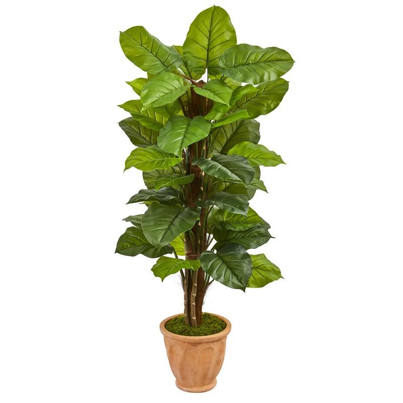 5' Large Leaf Philodendron Artificial Plant in Terracotta Planter (Real Touch)