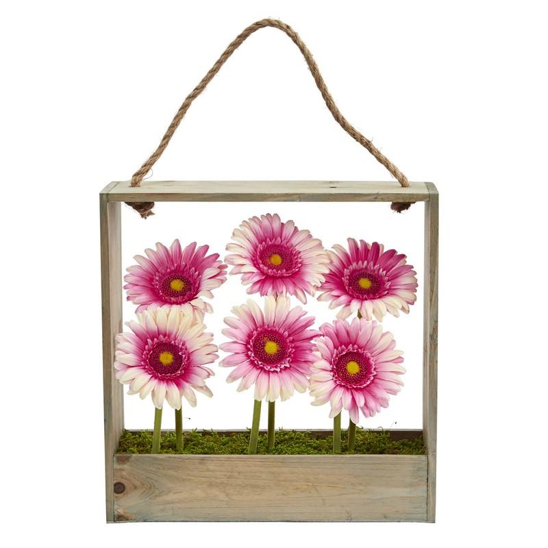 Gerber Daisy Garden Artificial Arrangement in Hanging Frame