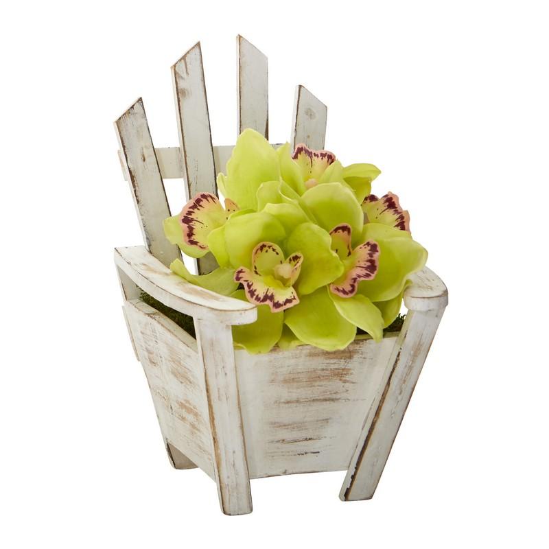 Cymbidium Orchid Artificial Arrangement in Chair Planter