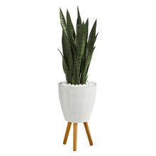 Load image into Gallery viewer, 4&#39; Sansevieria Artificial Plant in White Planter with Stand
