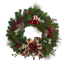 Load image into Gallery viewer, 24&quot; Christmas Pine Artificial Wreath with Pine Cones and Ornaments
