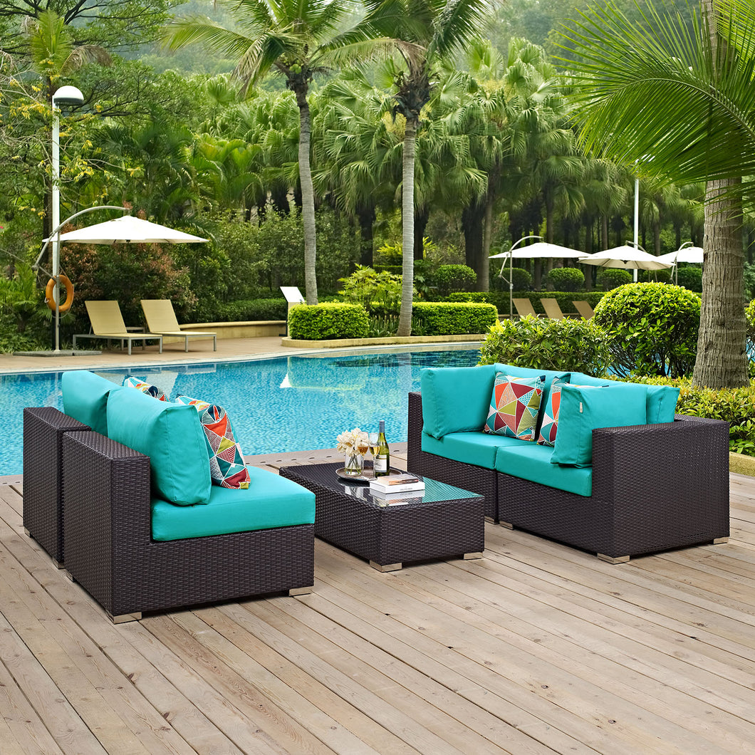 Convene 5 Piece Sectional Set in Espresso Turquoise