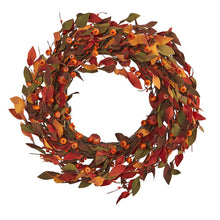 Load image into Gallery viewer, 20&quot; Harvest Leaf and Mini Pumpkin Artificial Wreath
