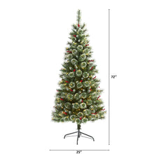 Load image into Gallery viewer, 6&#39; Frosted Swiss Pine Artificial Christmas Tree w/ 300 Clear LED Lights &amp; Berrie
