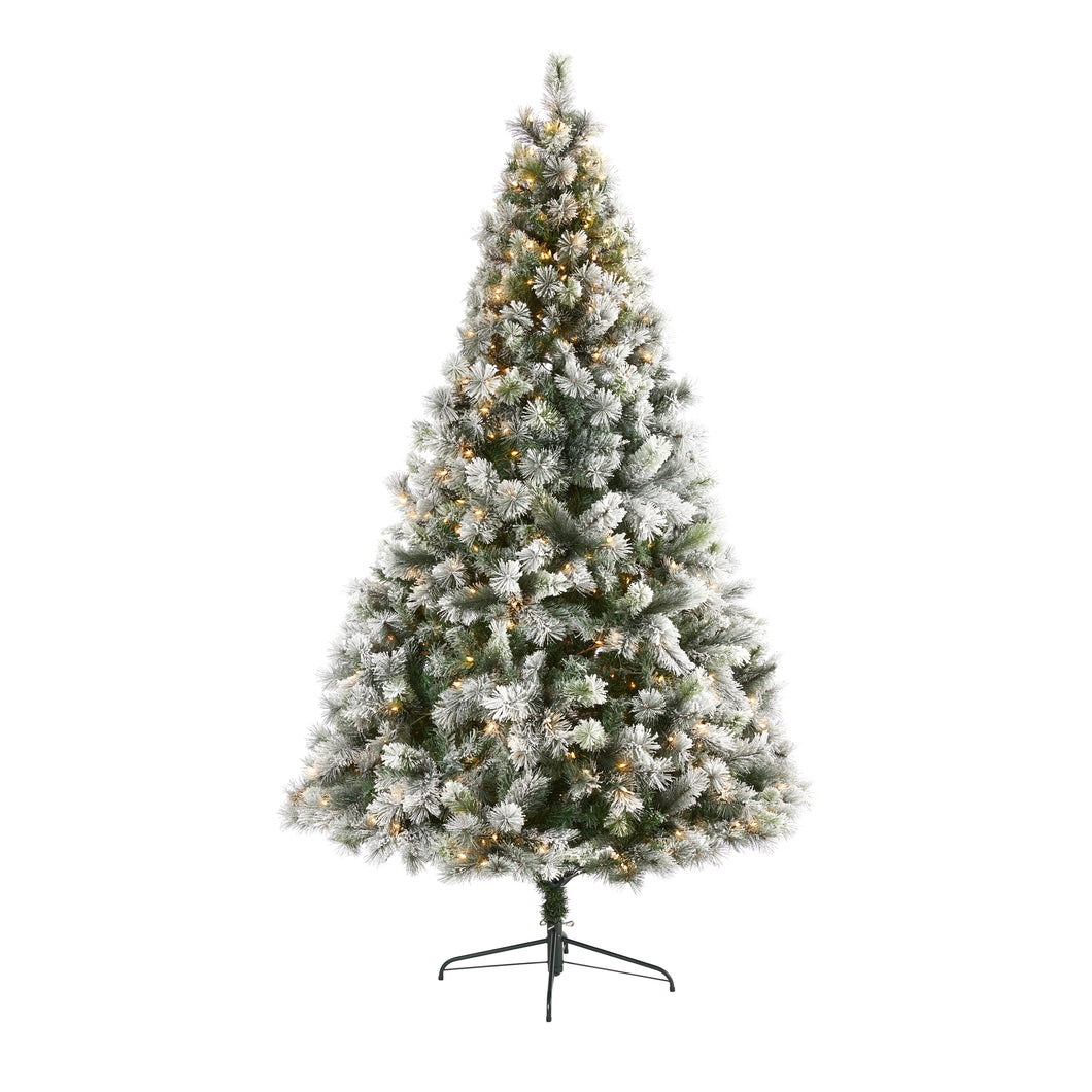 8' Flocked Oregon Pine Artificial Christmas Tree with 500 Clear Lights