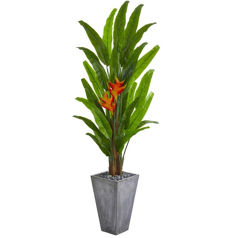 7' Heliconia Artificial Plant in Cement Planter