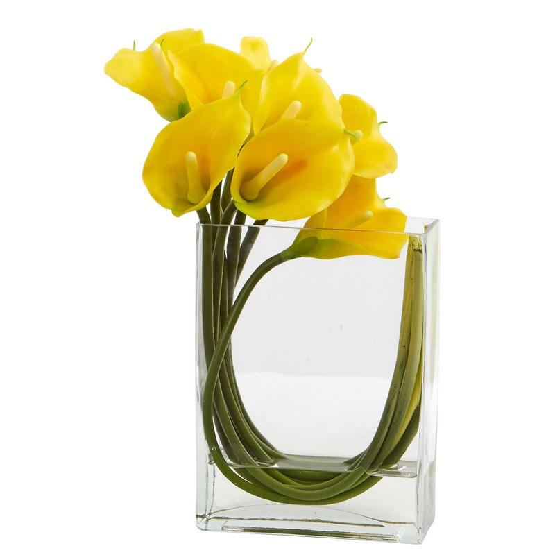 12'' Calla Lily in Rectangular Glass Vase Artificial Arrangement