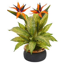 Load image into Gallery viewer, 20&quot; Bird of Paradise and Musa Leaf Artificial Arrangement in Stoneware Bowl
