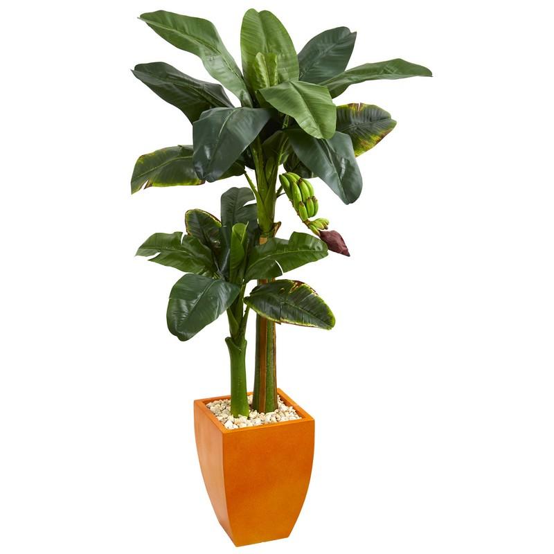 5.5' Double Stalk Banana Artificial Tree in Orange Planter
