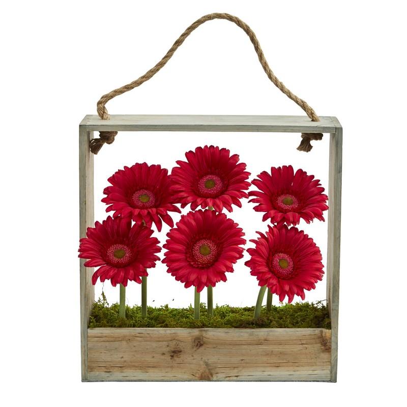 Gerber Daisy Garden Artificial Arrangement in Hanging Frame