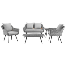 Load image into Gallery viewer, Endeavor 5 Piece Outdoor Patio Wicker Rattan Loveseat Armchair Coffee + Side Table Set by Modway
