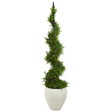 Load image into Gallery viewer, 4.5&#39; Cypress Artificial Spiral Topiary Tree in White Planter
