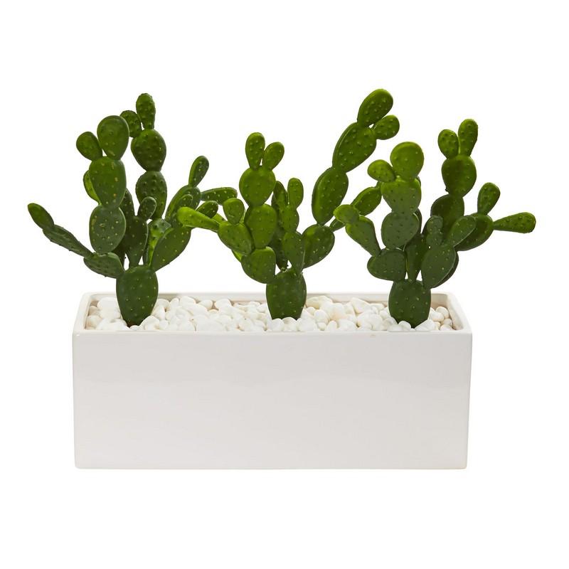 11' Cactus Succulent Artificial Plant in Glazed White Vase