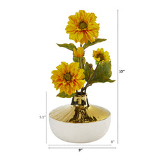 Load image into Gallery viewer, 15&quot; Zinnia Artificial Arrangement in Gold and Cream Elegant Vase
