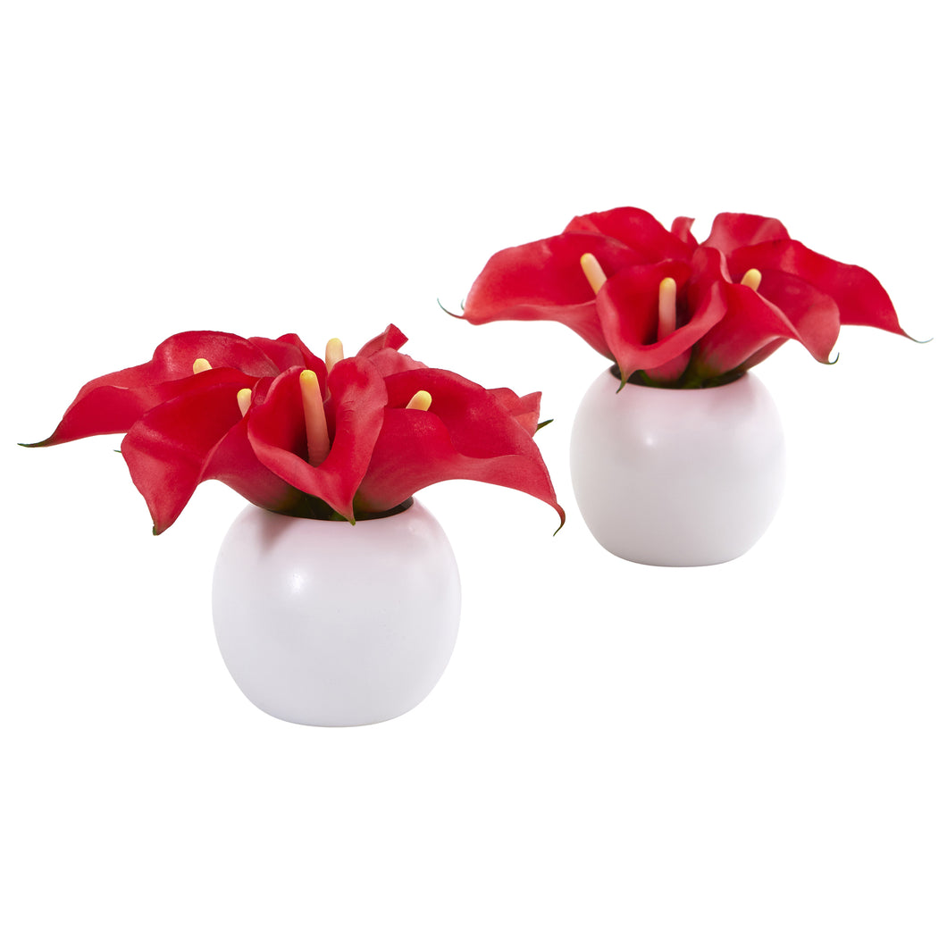 Calla Lily Artificial Arrangement in White Vase (Set of 2)
