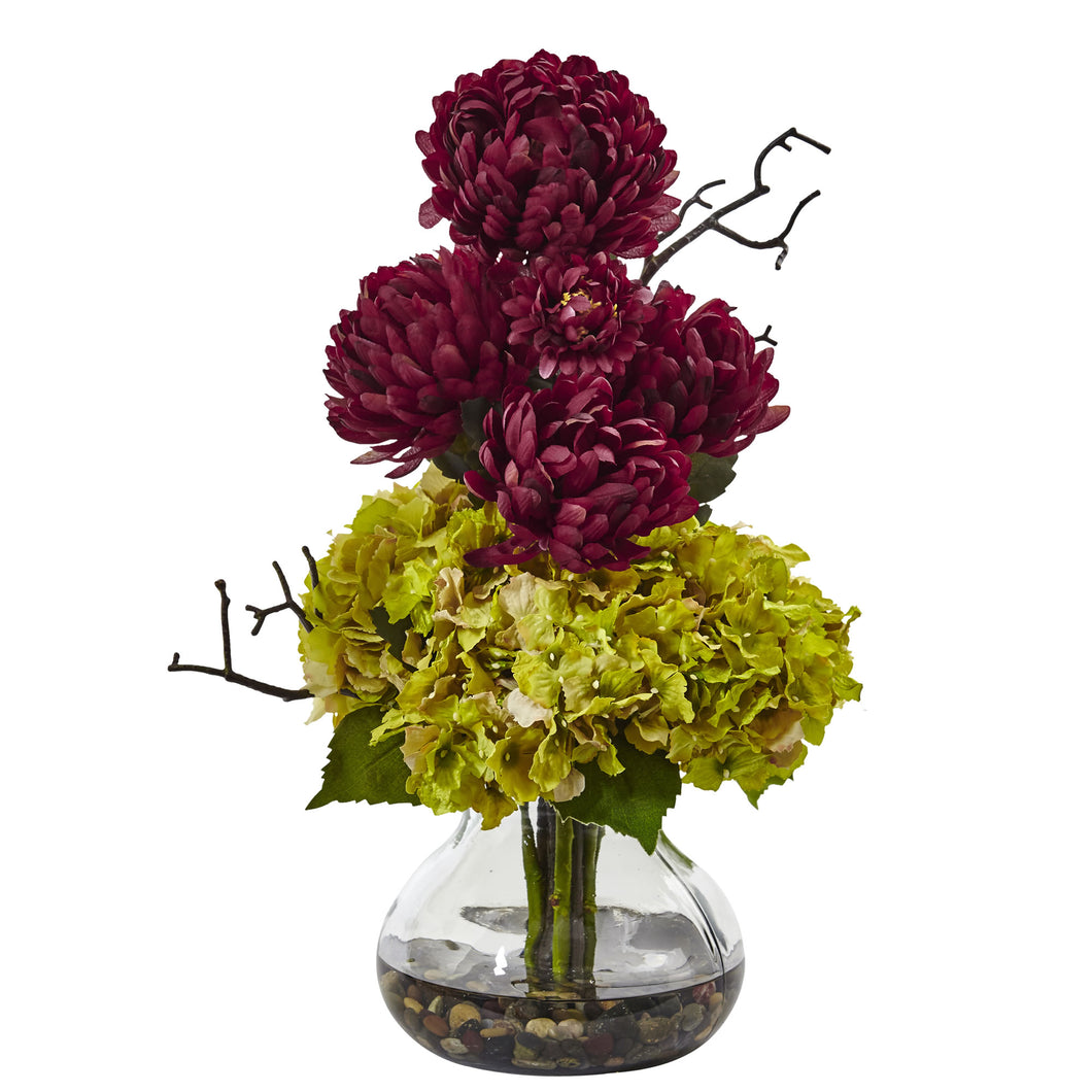 Hydrangea and Mum in Vase