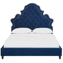 Load image into Gallery viewer, Valentina Tufted Nailhead Performance Velvet Queen Platform Bed by Modway
