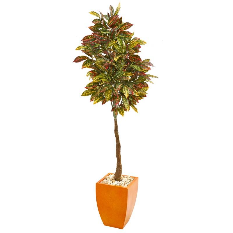 6' Croton Artificial Tree in Orange Planter