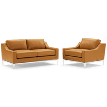 Load image into Gallery viewer, Harness Stainless Steel Base Leather Loveseat &amp; Armchair Set by Modway
