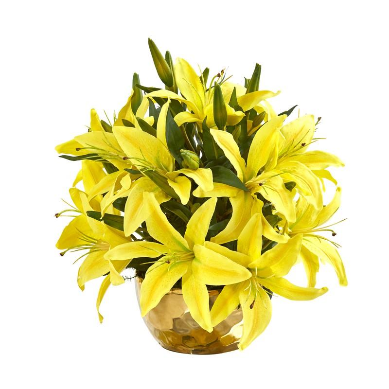 Lily Artificial Arrangement in Gold Vase
